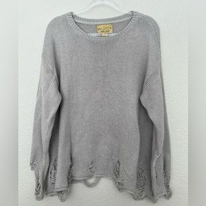 Wildfox Distressed Ripped Sweater Gray